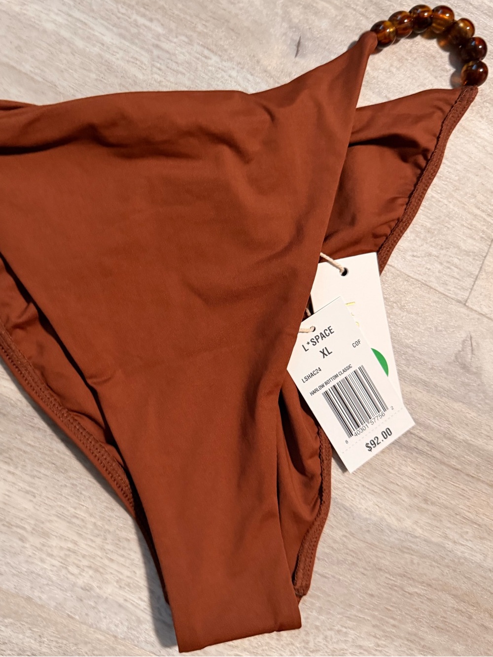 l*space Rust Brown Bikini Bottom with Amber Bead Ring